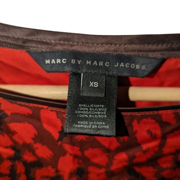 Marc By Marc Jacobs Red Animal Leopard Print Short Dolman Sleeve Silk Blouse - Picture 8 of 14